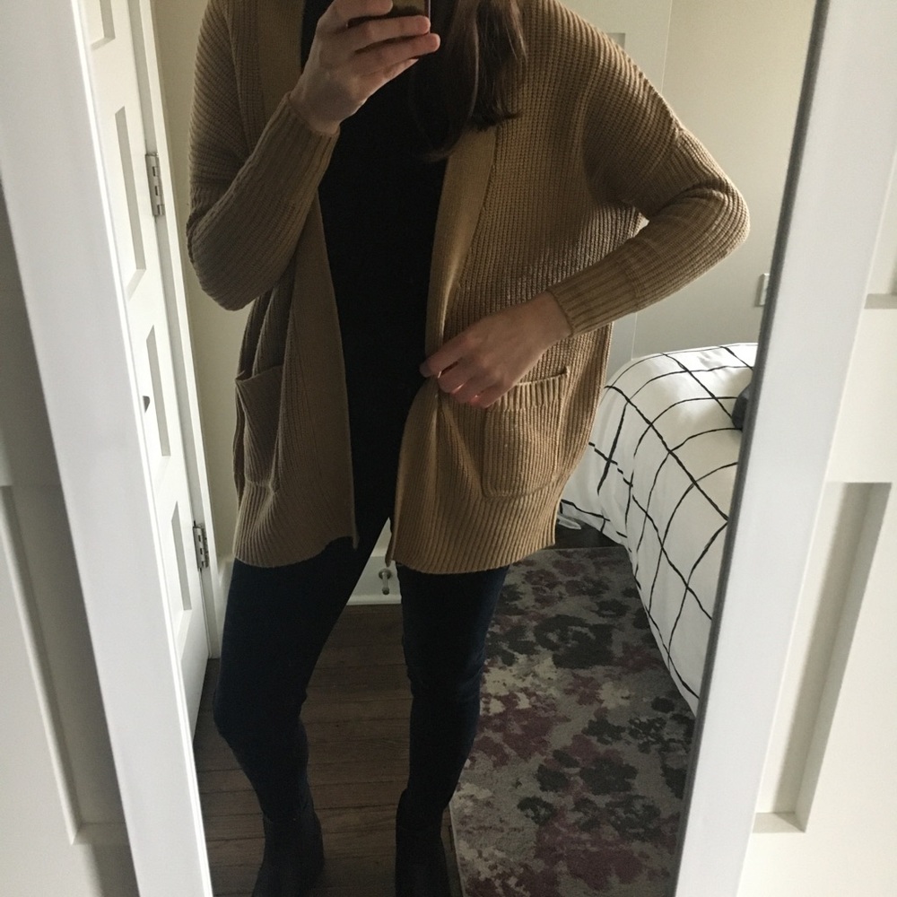 Oversized Camel Tan Open Cardigan Chunky Knit - Picture 7 of 7